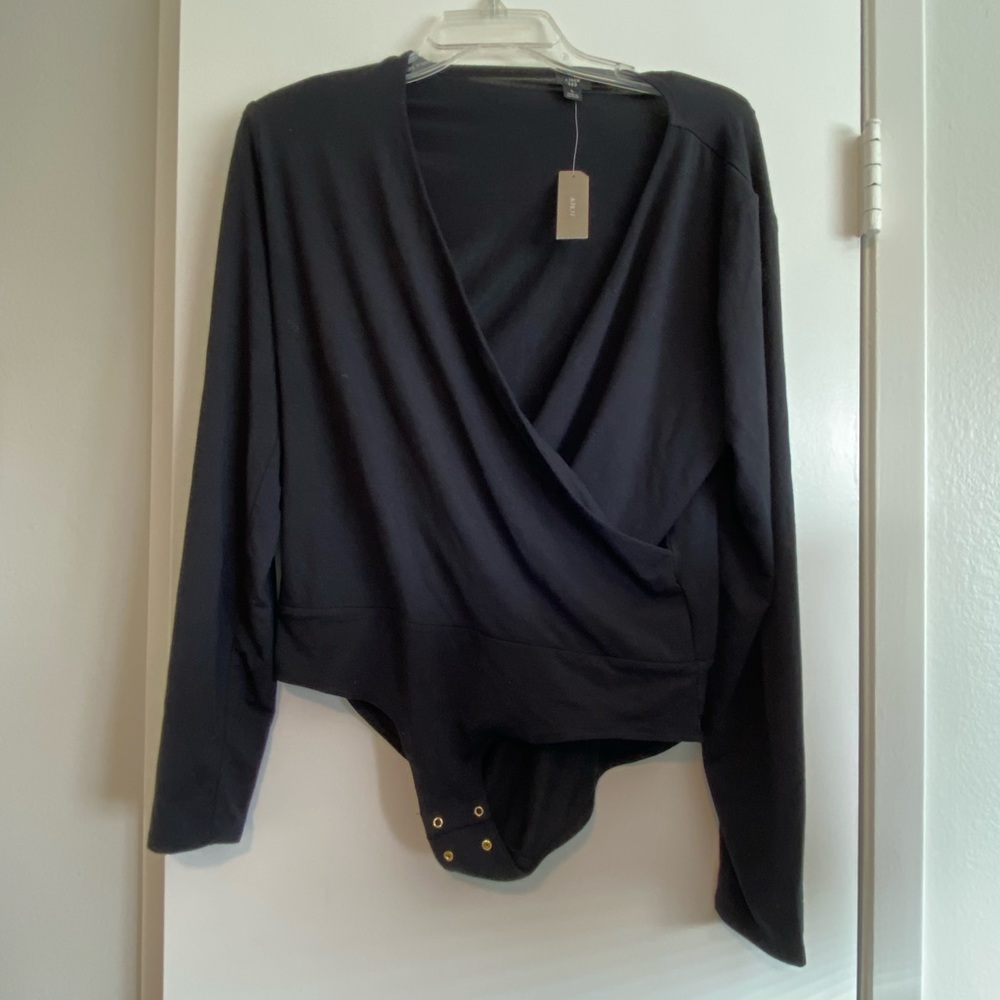 NWT size L jcrew 365 black surplice bodysuit